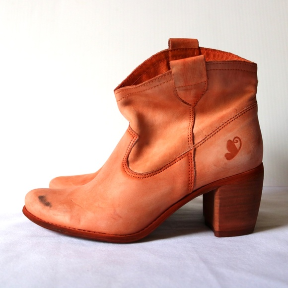 NWT Felmini Orange Leather Heeled Ankle Boot Women's 38 (US 7) Handmade Fall - Picture 2 of 10